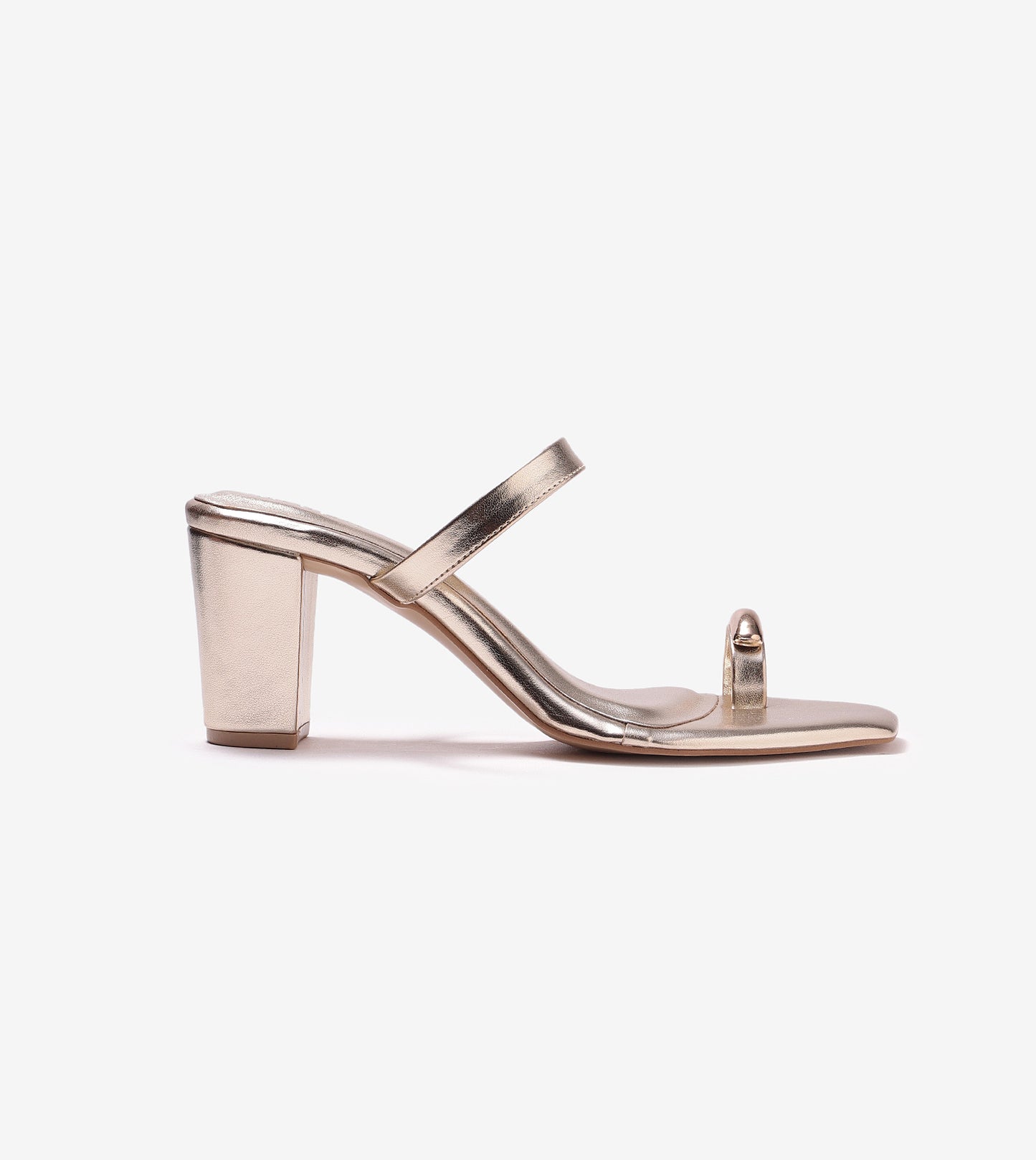 Metallic Accent Toe-Ring Heeled Mules - Gold