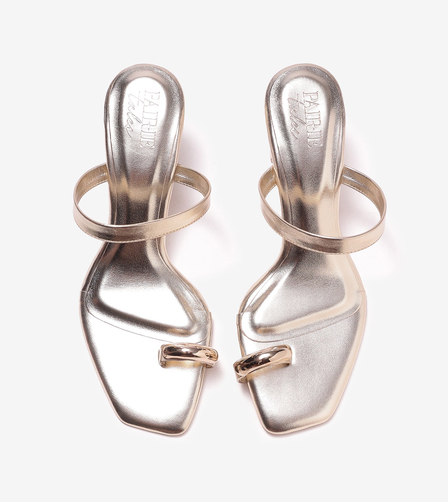 Metallic Accent Toe-Ring Heeled Mules - Gold