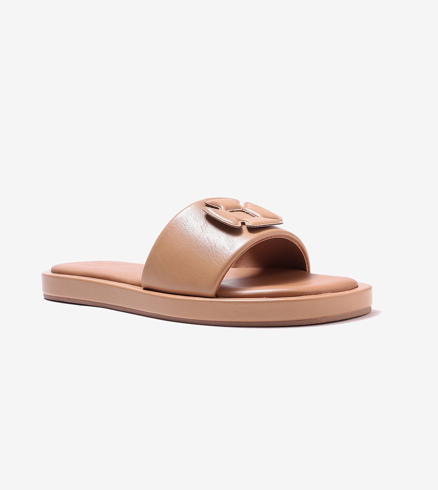 Flower Cutout Slide Sandals - Beige
