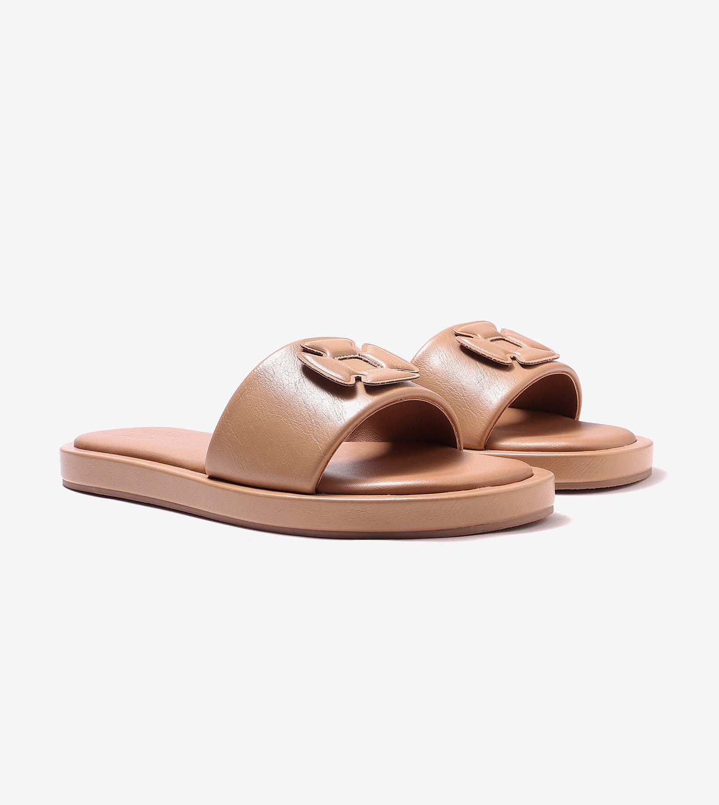 Flower Cutout Slide Sandals - Beige