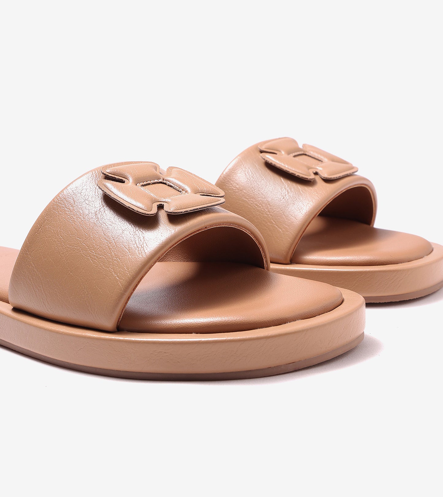 Flower Cutout Slide Sandals - Beige