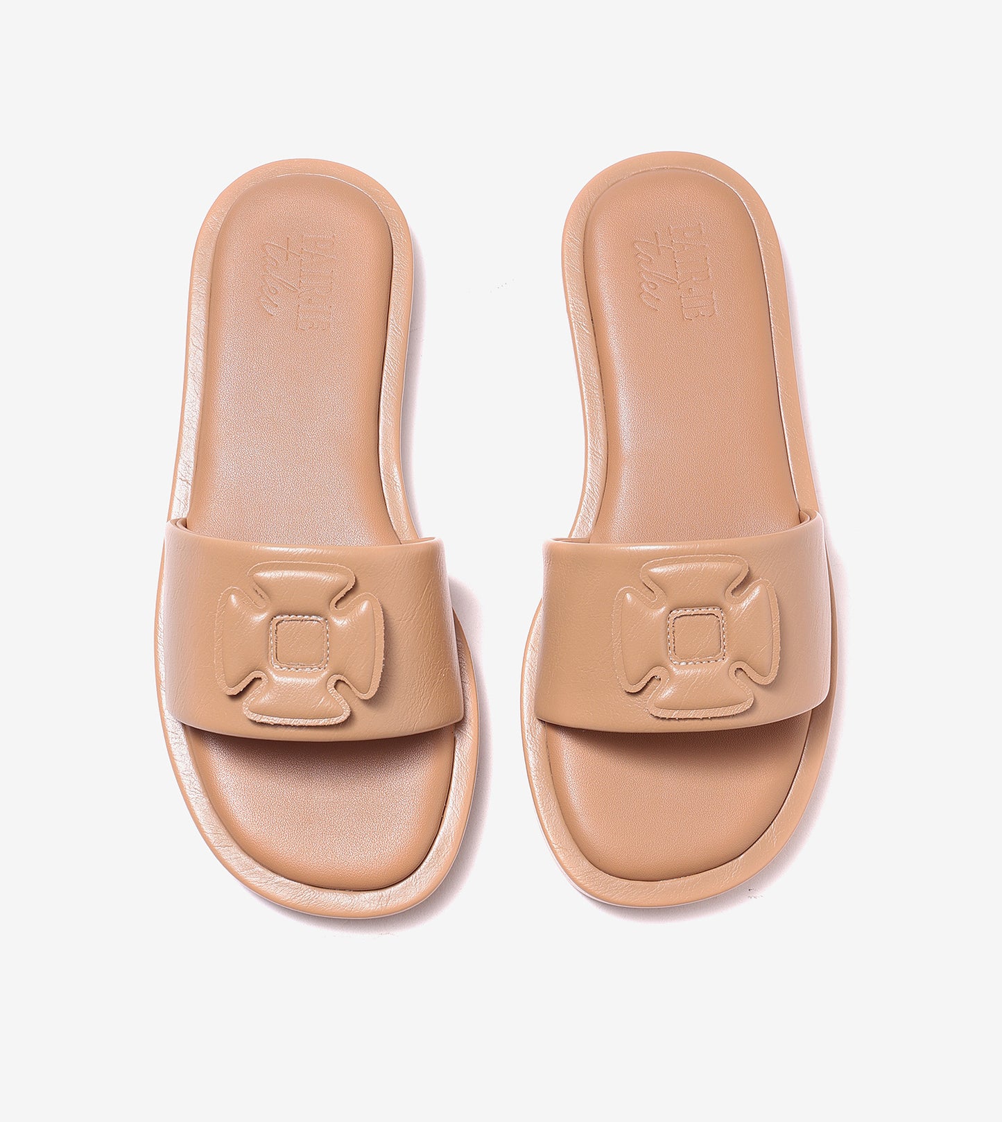 Flower Cutout Slide Sandals - Beige