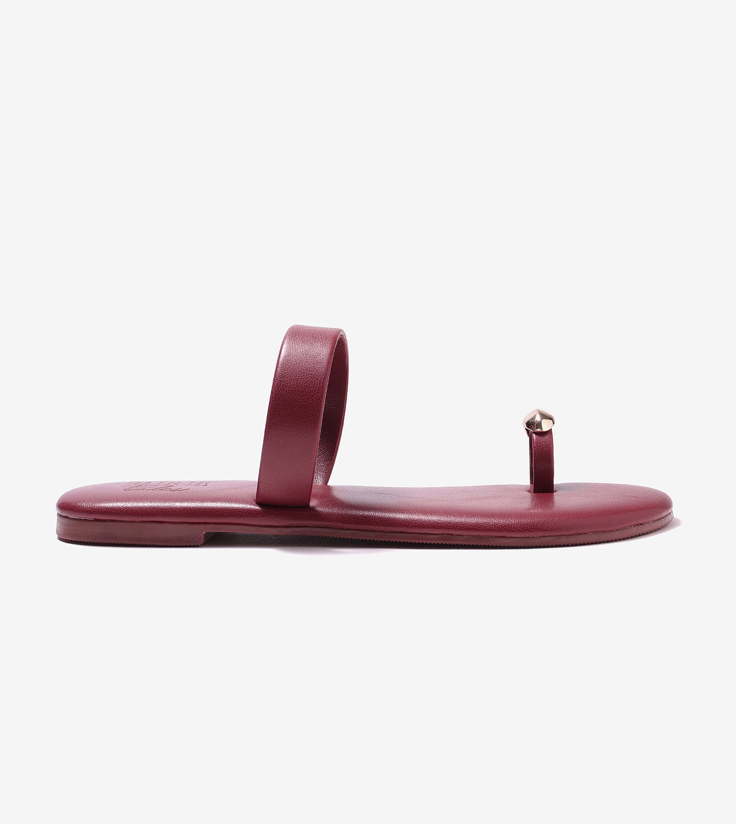 Patent Flat Sandals With Metallic Embellishment - Maroon