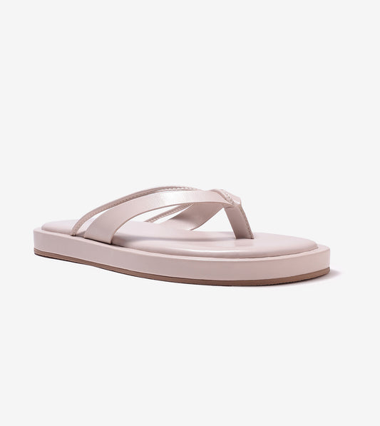 V-Strap Slide Flat Sandals - Cream