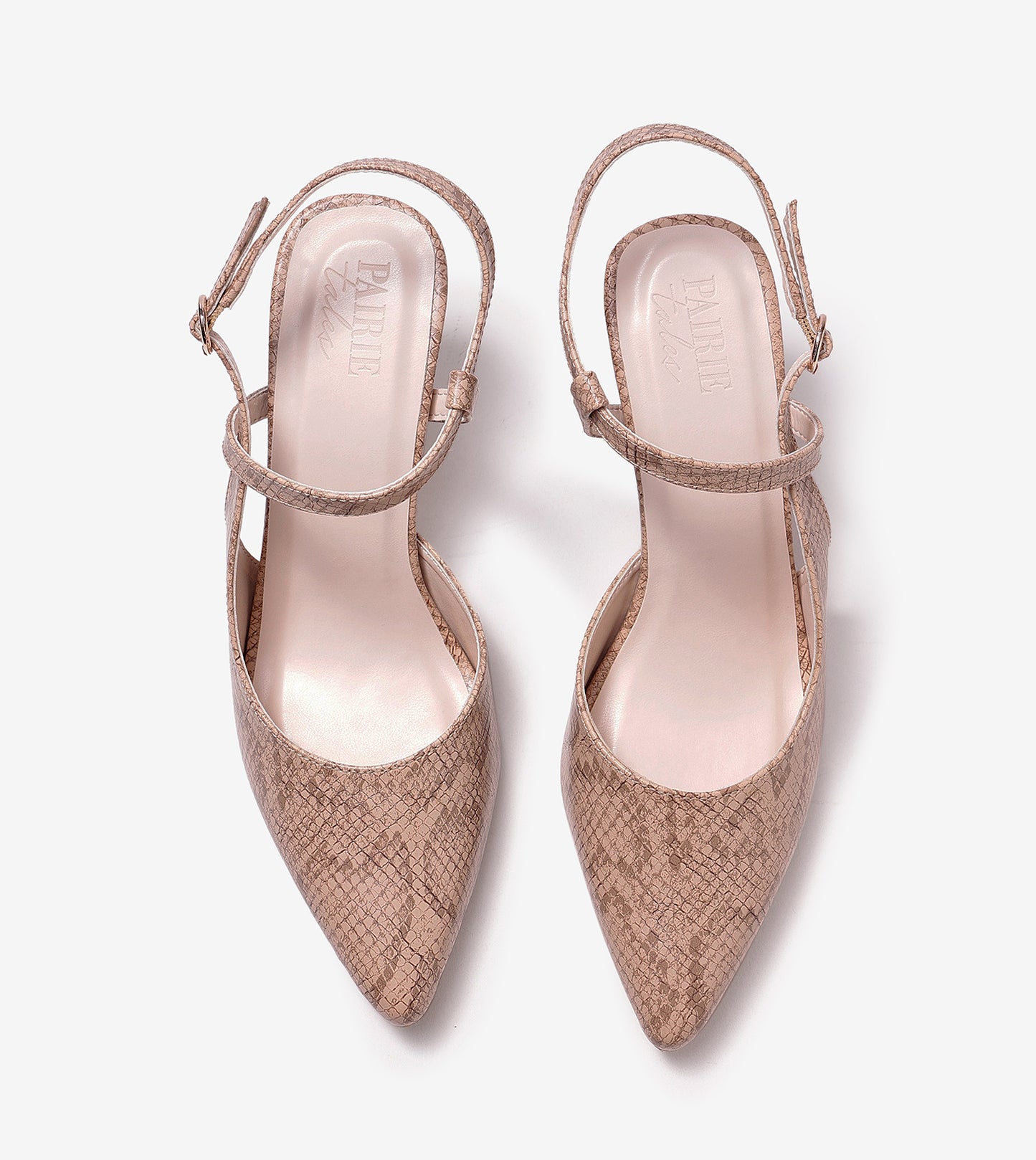 Snake Print Pointed Toe Slingback Pumps - Tan