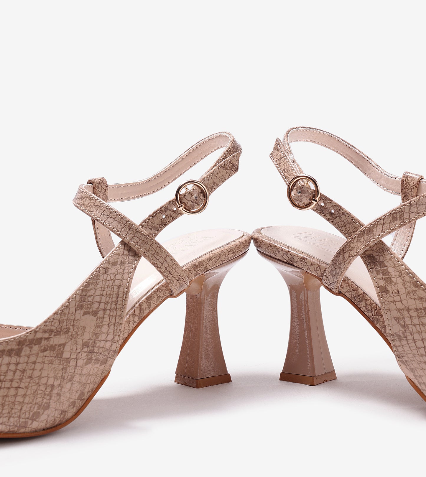 Snake Print Pointed Toe Slingback Pumps - Tan