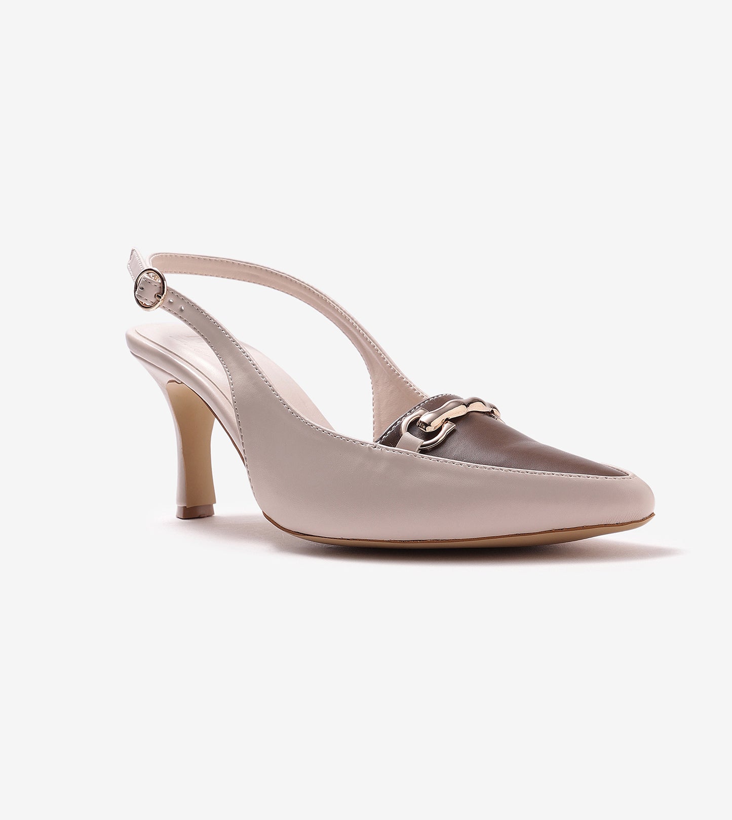 Chain-Embellished Slingback Pumps - Cream