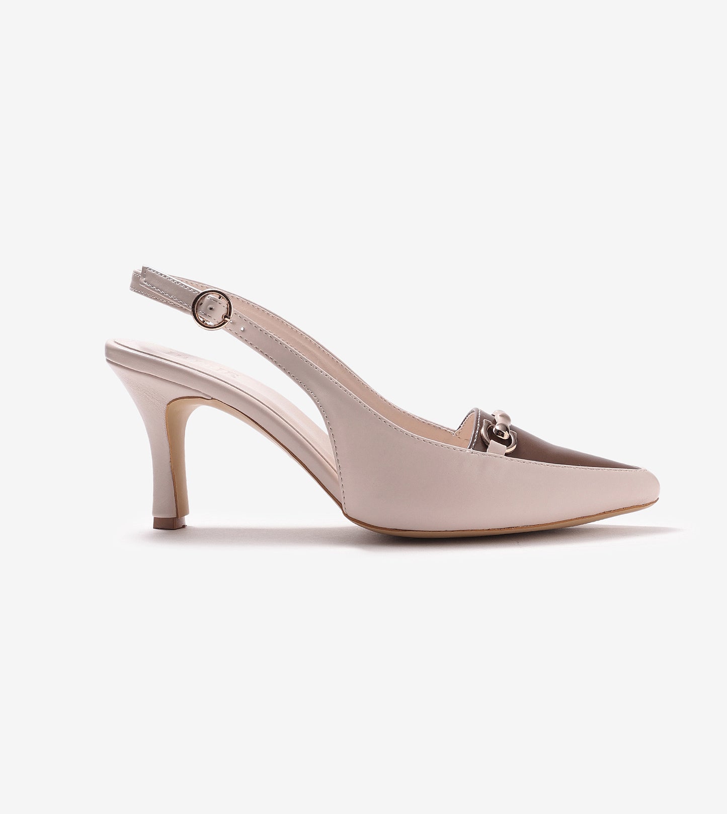 Chain-Embellished Slingback Pumps - Cream