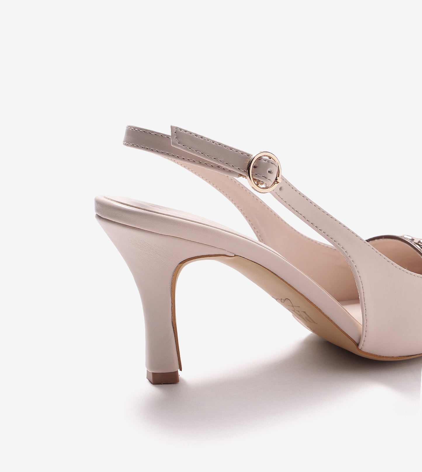 Chain-Embellished Slingback Pumps - Cream