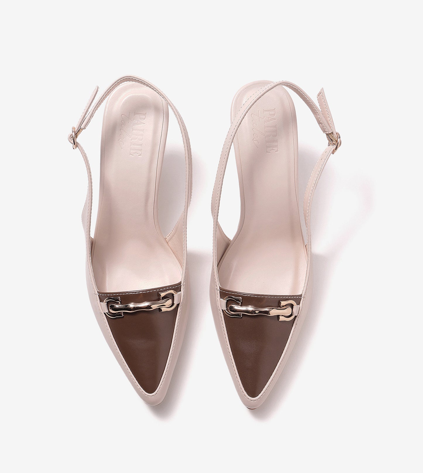 Chain-Embellished Slingback Pumps - Cream