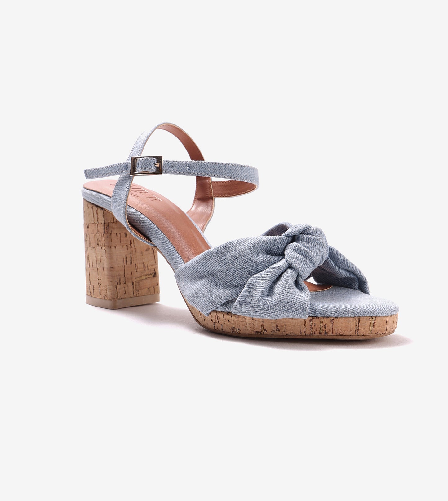 Denim Bow Detail Platform Heeled Sandals - Light Blue