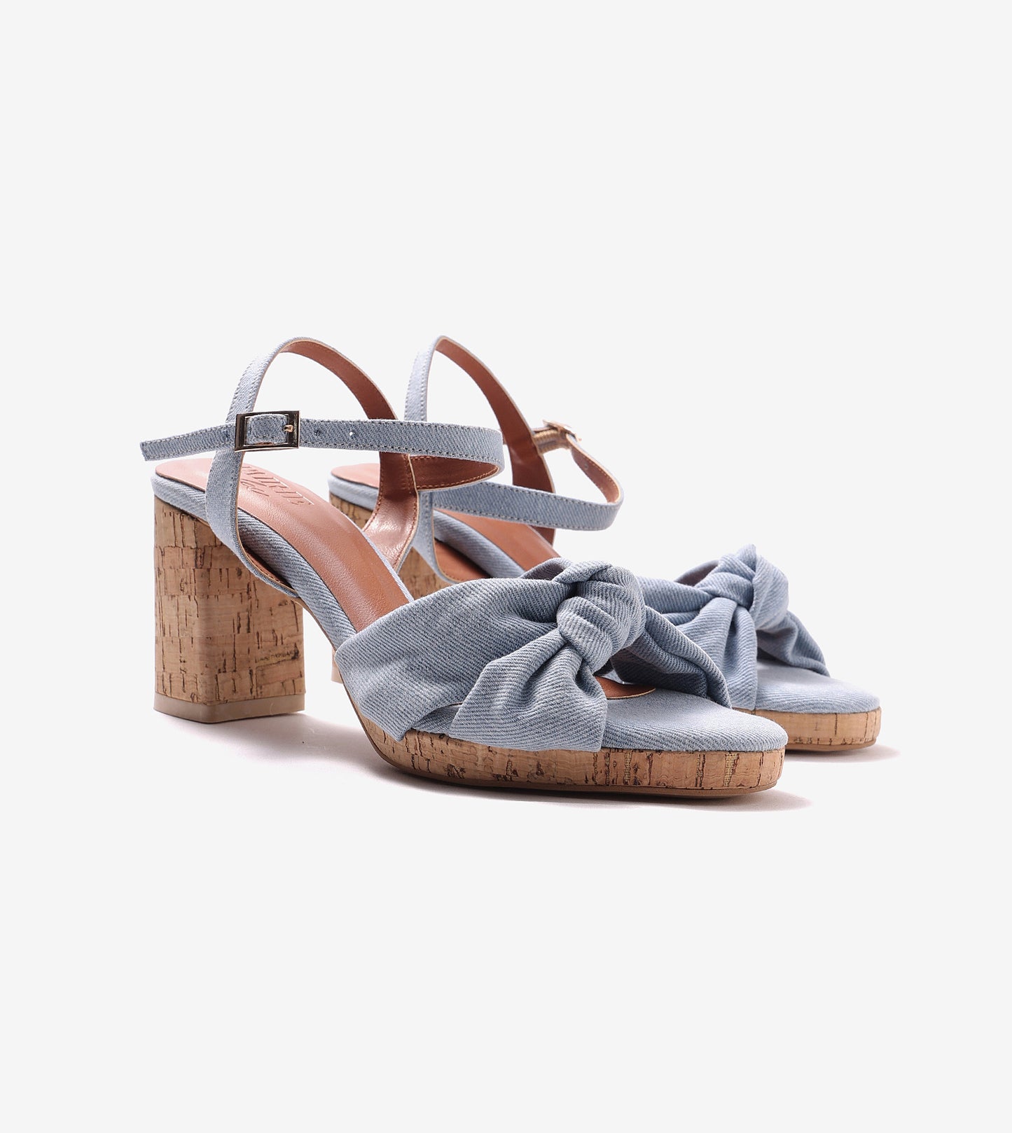 Denim Bow Detail Platform Heeled Sandals - Light Blue