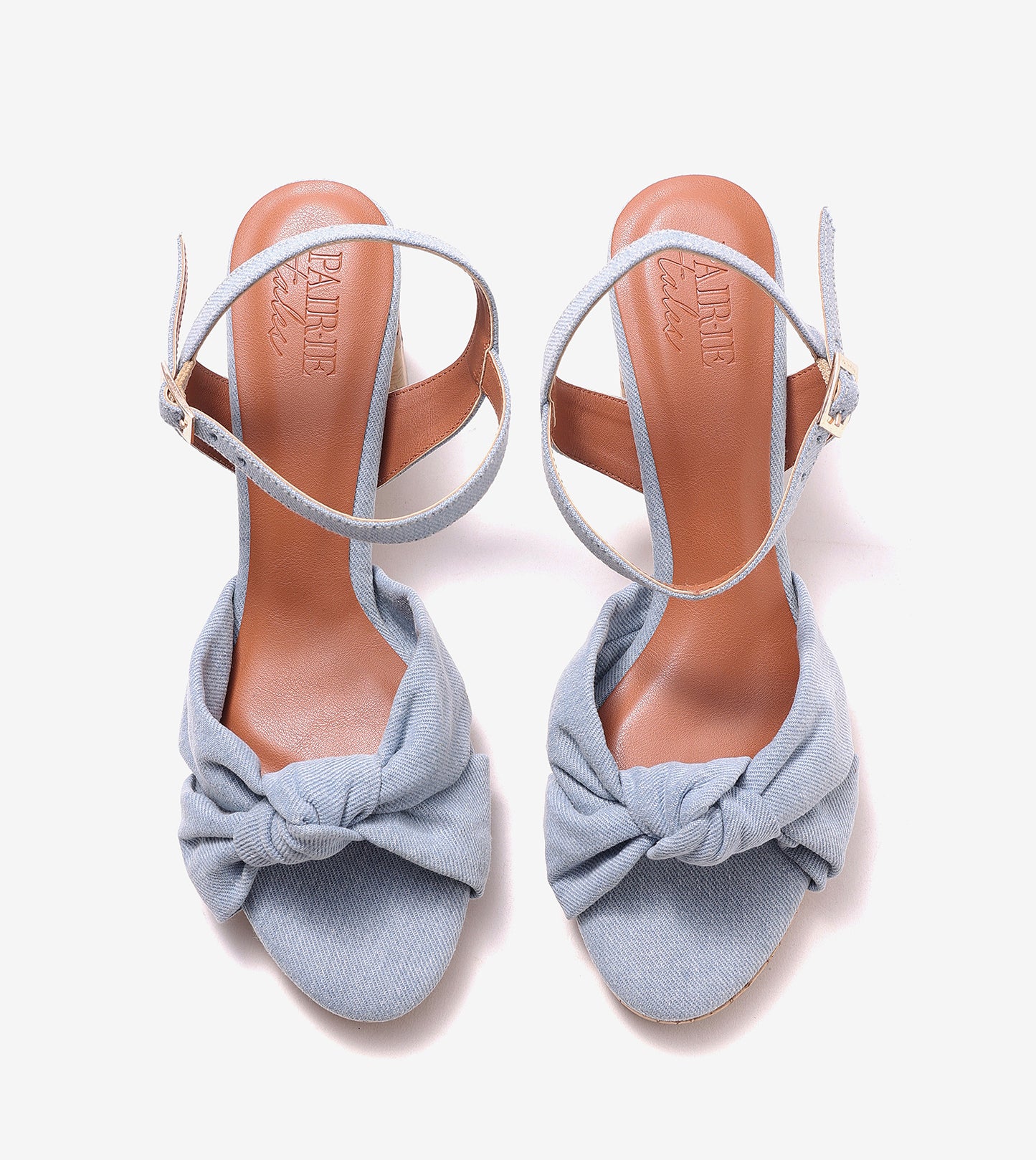 Denim Bow Detail Platform Heeled Sandals - Light Blue