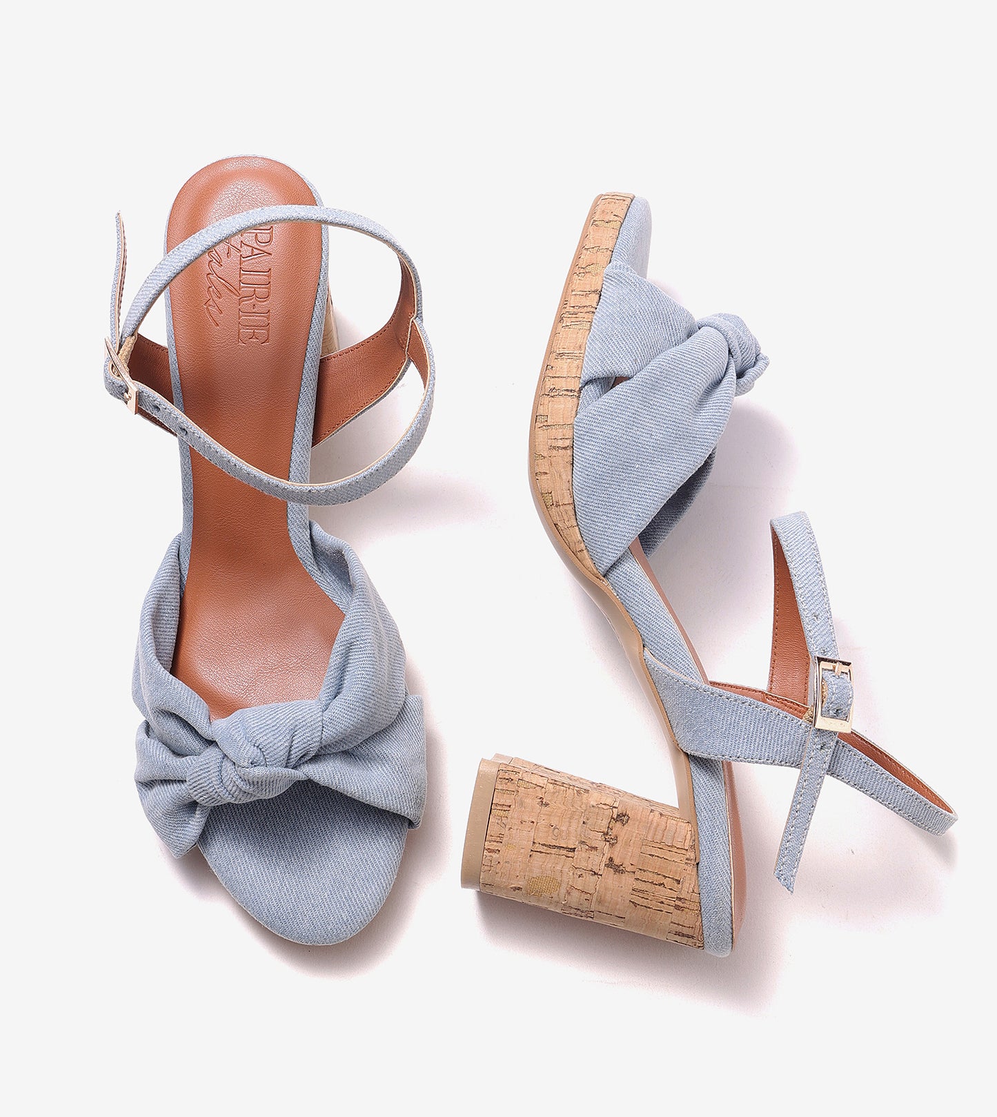 Denim Bow Detail Platform Heeled Sandals - Light Blue