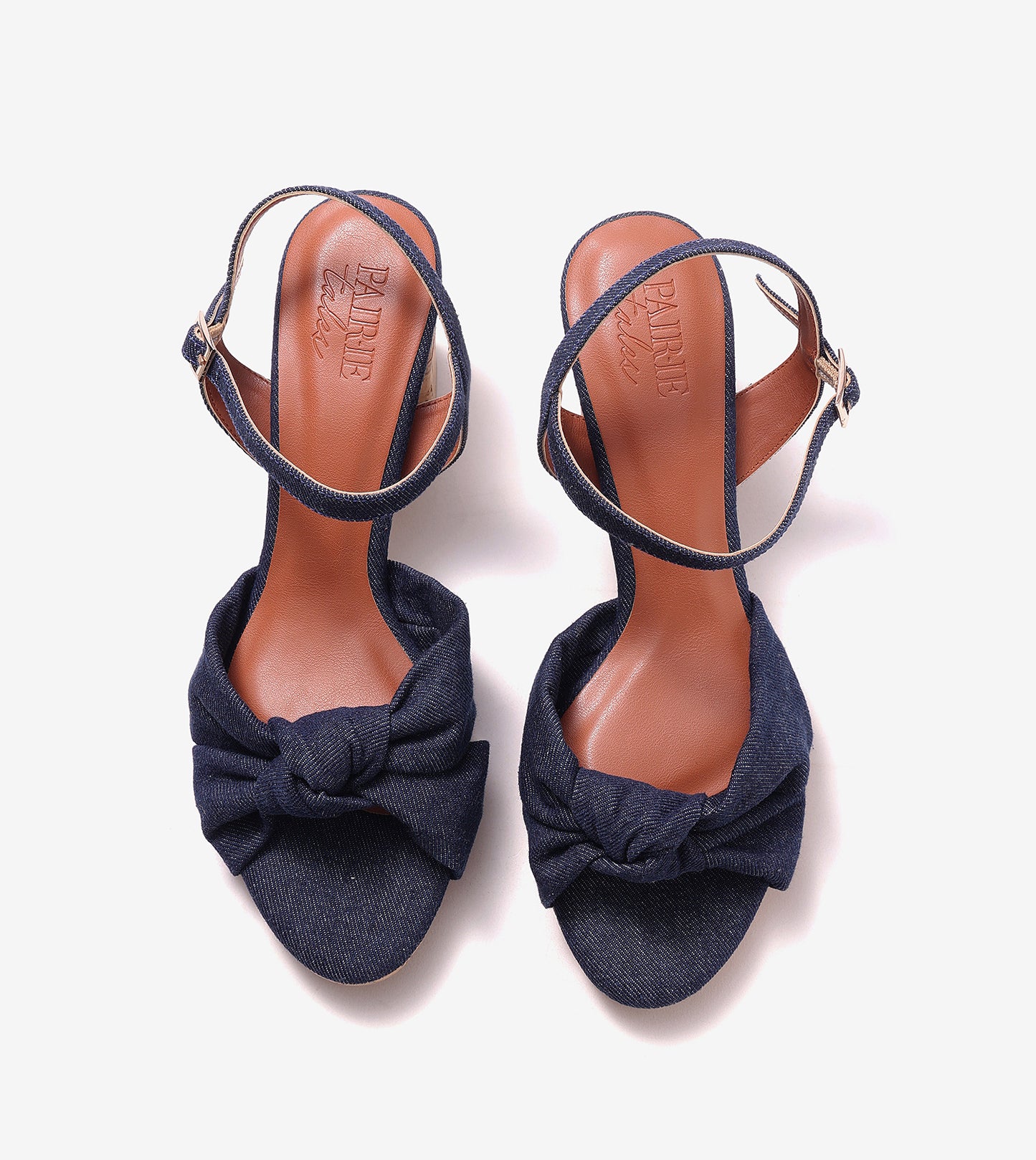 Denim Bow Detail Platform Heeled Sandals - Dark Blue
