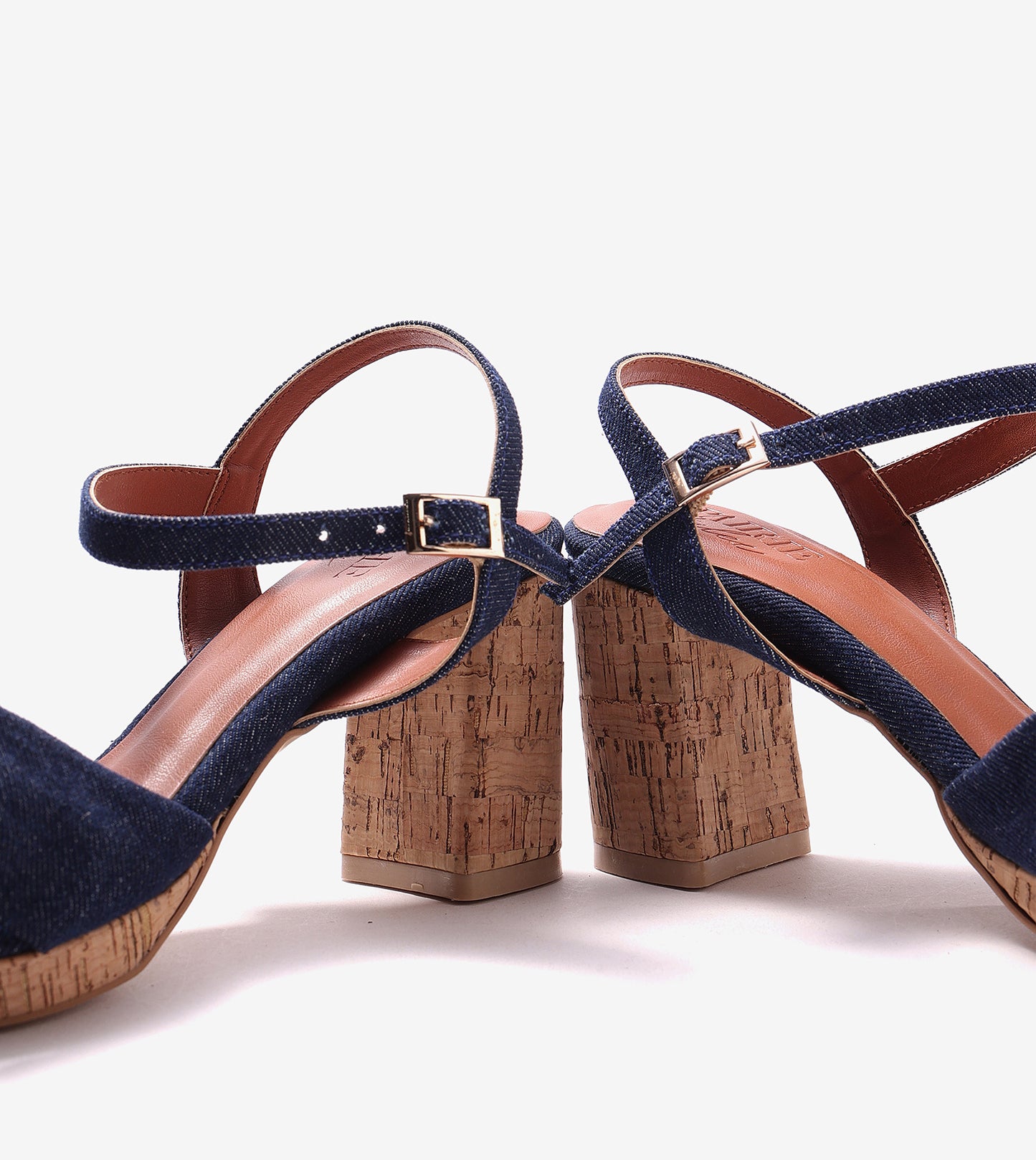 Denim Bow Detail Platform Heeled Sandals - Dark Blue