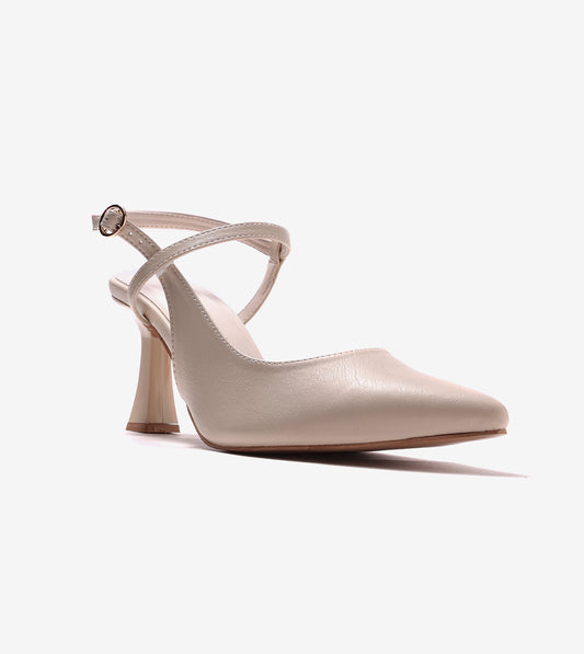 Slingback Pointed Toe Pumps - Cream
