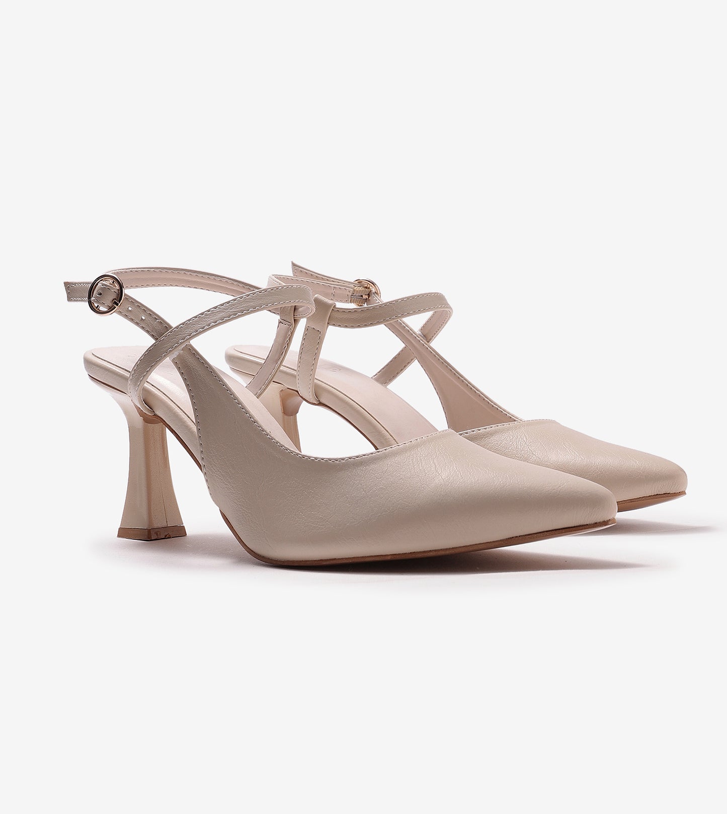 Slingback Pointed Toe Pumps - Cream