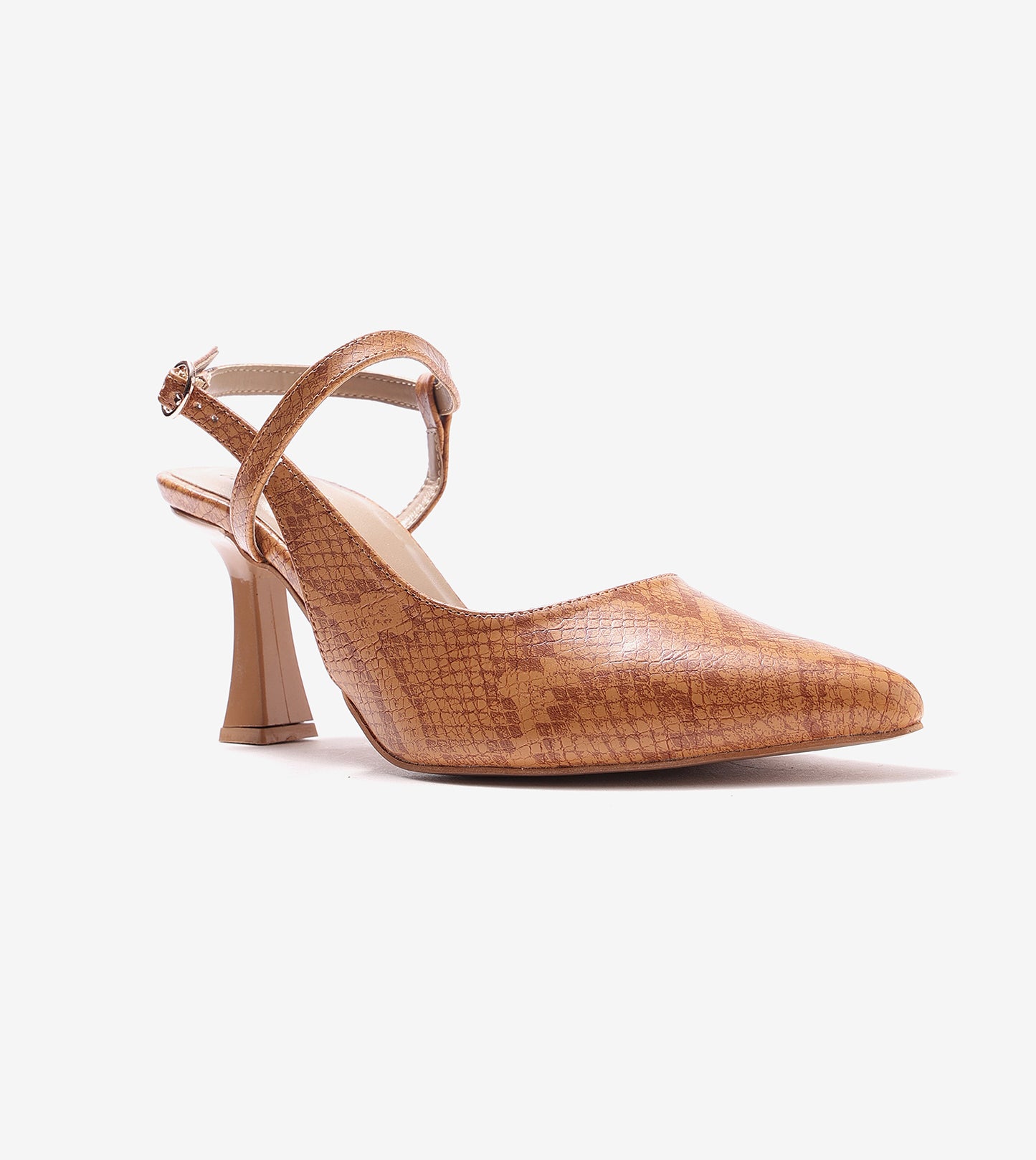Snake Print Pointed Toe Slingback Pumps - Tan