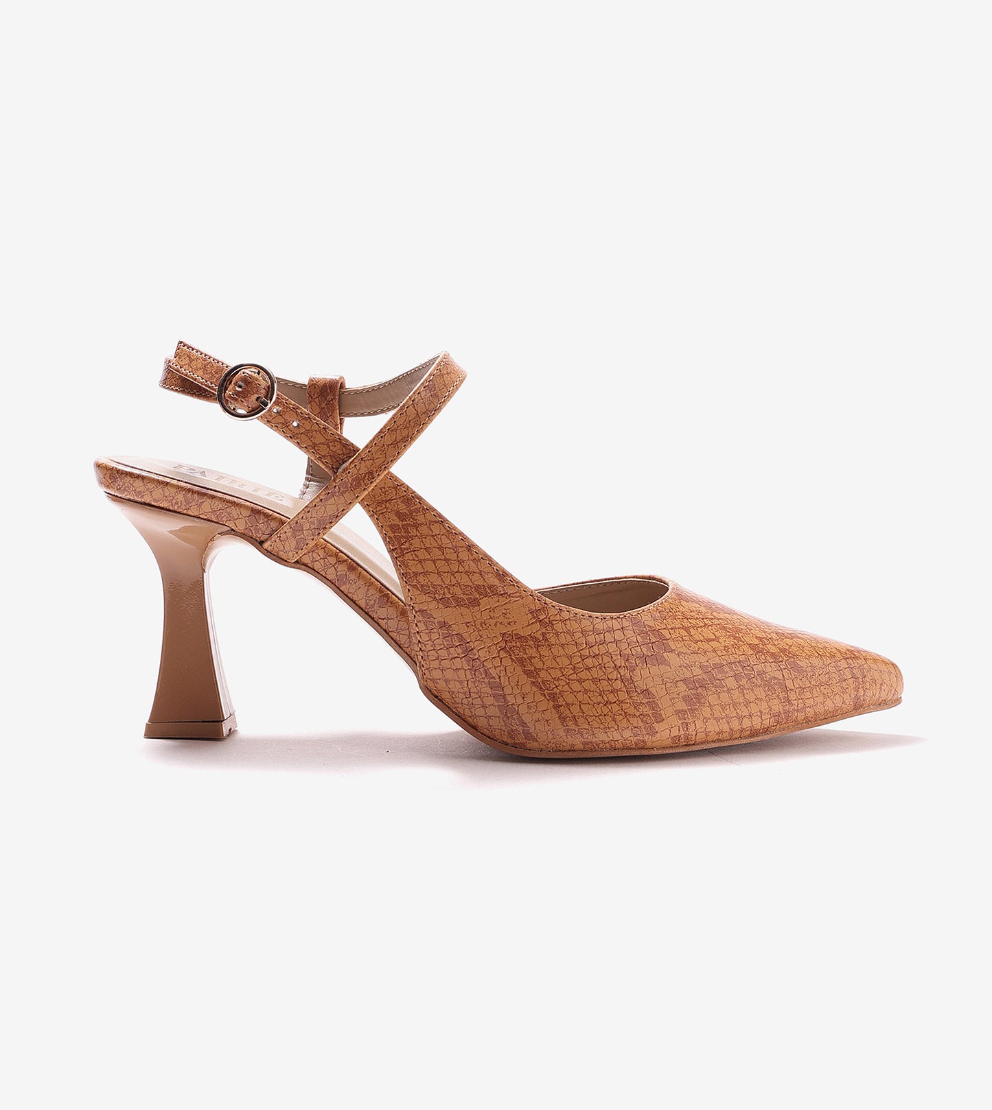 Snake Print Pointed Toe Slingback Pumps - Tan