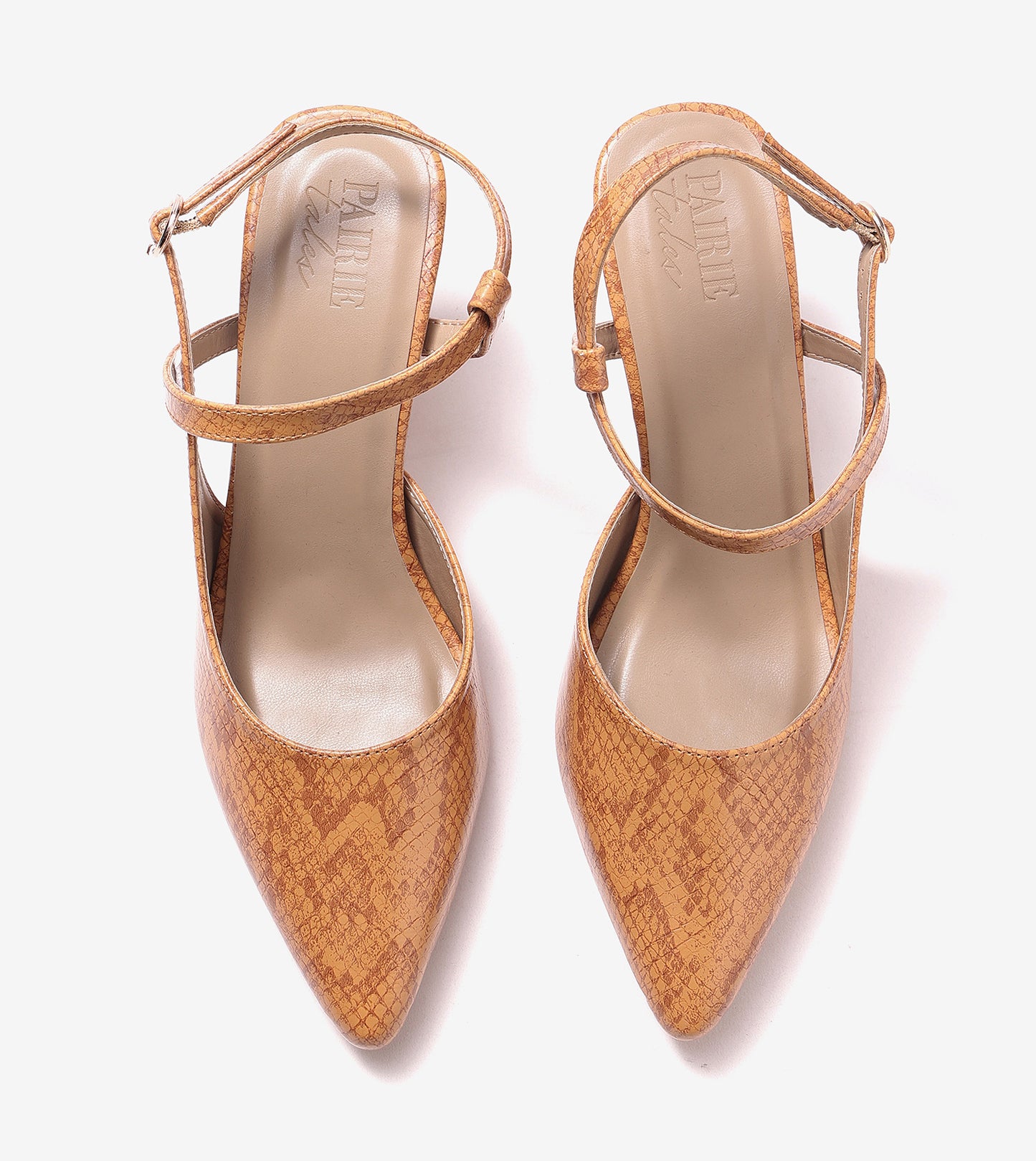 Snake Print Pointed Toe Slingback Pumps - Tan