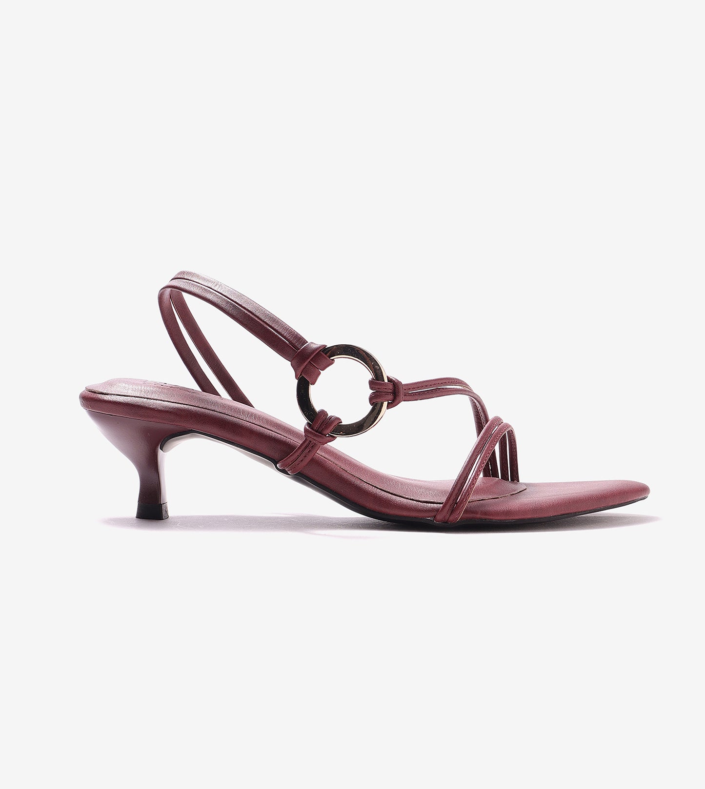 Strappy Kitten Heel With Metallic Adornment - Cherry