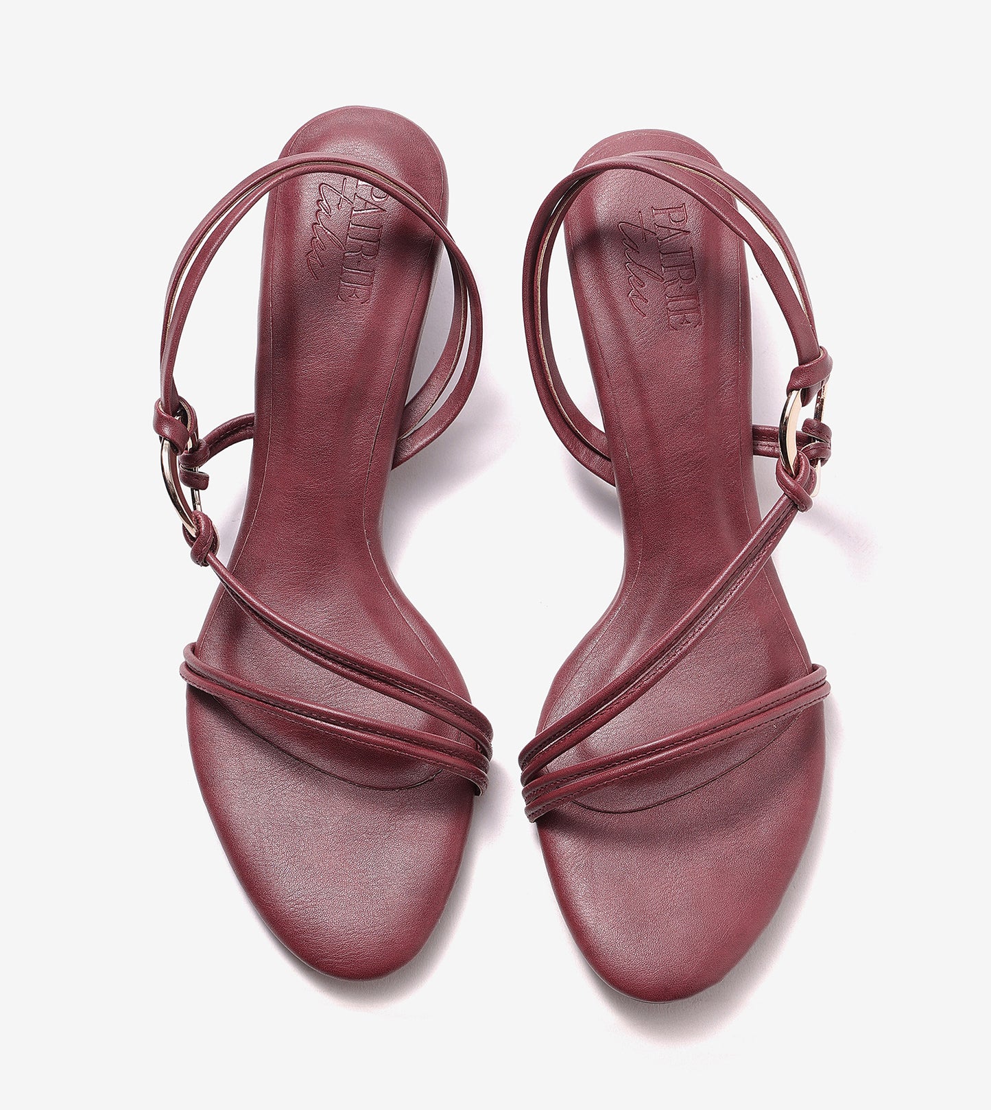 Strappy Kitten Heel With Metallic Adornment - Cherry
