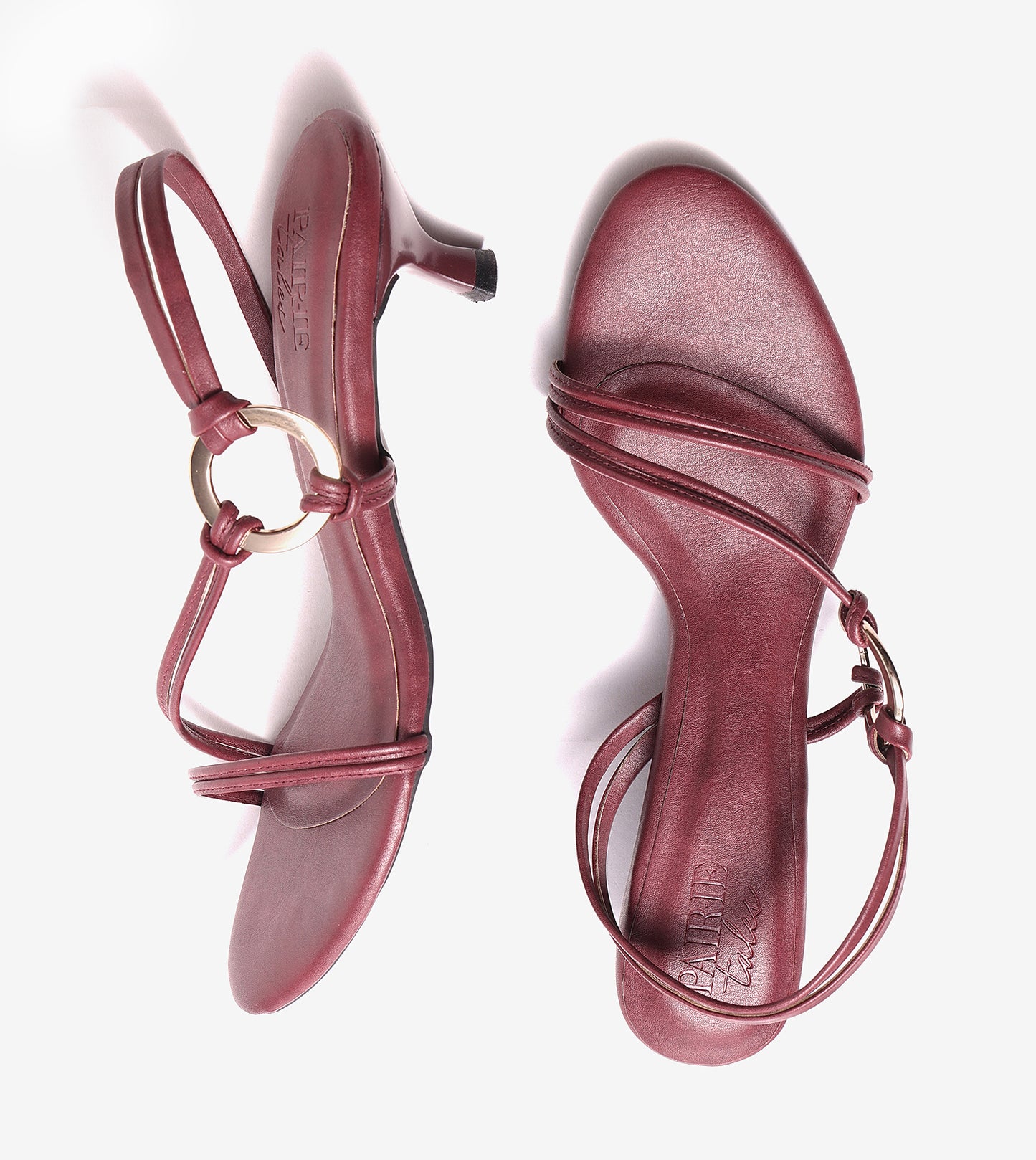 Strappy Kitten Heel With Metallic Adornment - Cherry