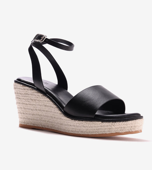 Ankle Strap Espadrille Wedges - Black