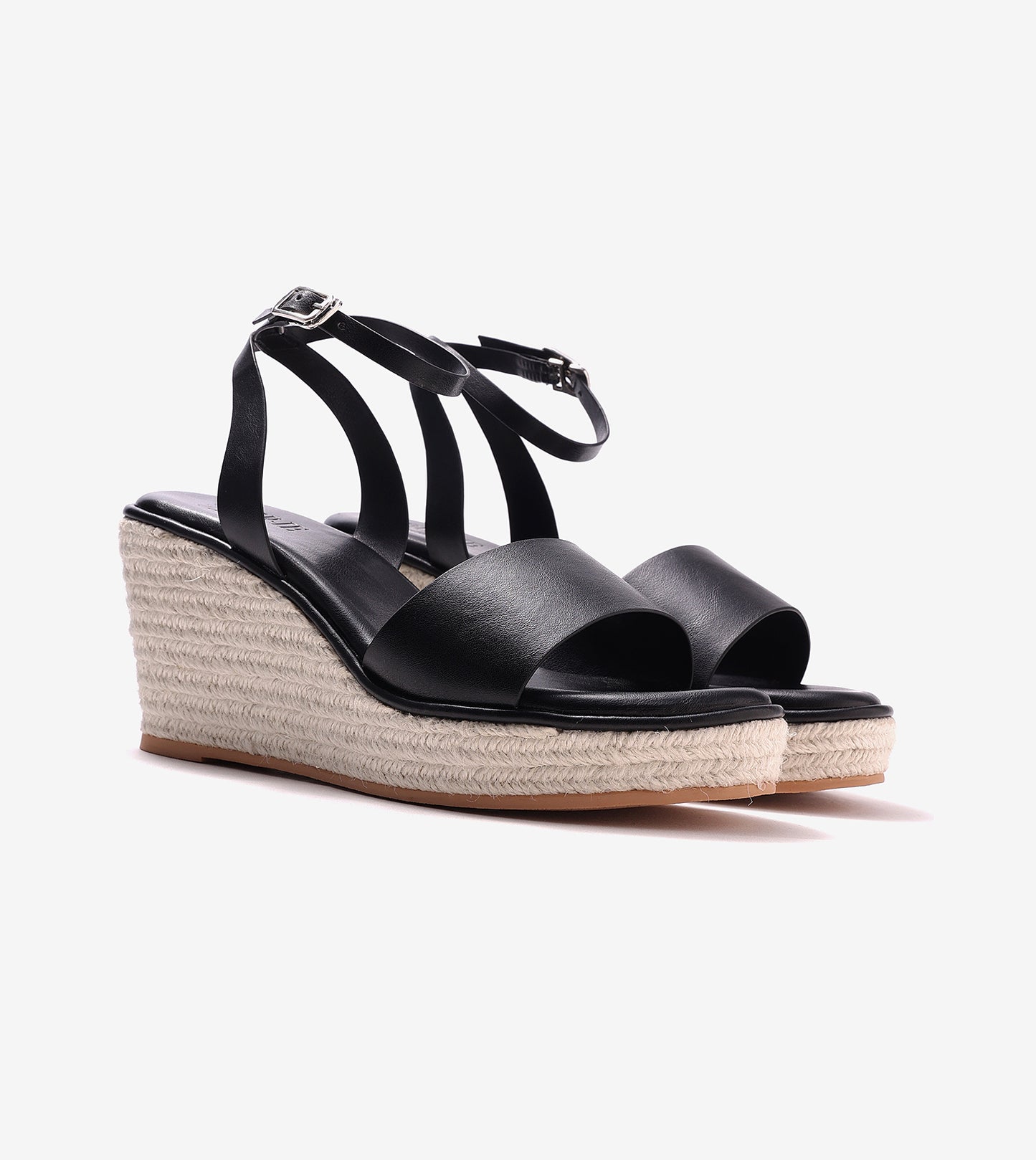 Ankle Strap Espadrille Wedges - Black