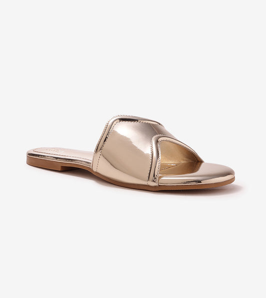 Metallic Wavy Flat Sandals - Gold