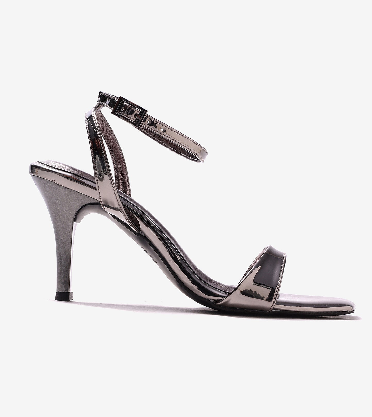 Stiletto-Heel Ankle Strap Sandals - Gunmetal