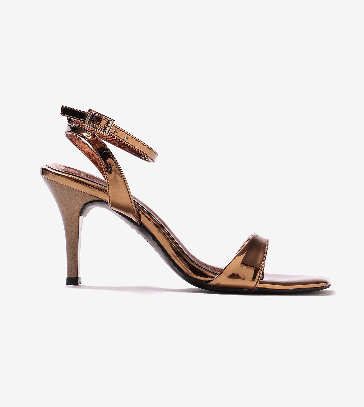 Ankle Strap Stiletto Heels - Antique Gold