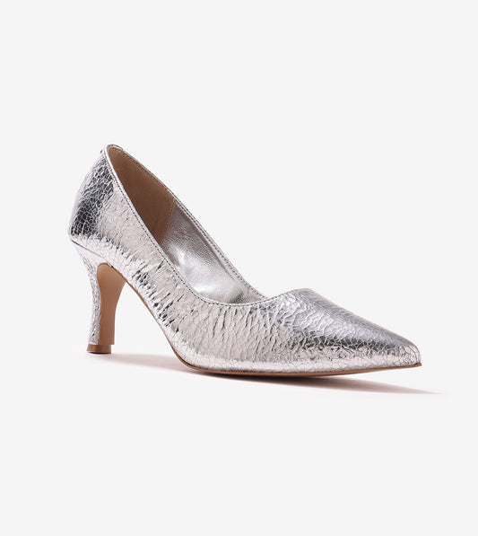 Crackled Metallic Pumps - Silver