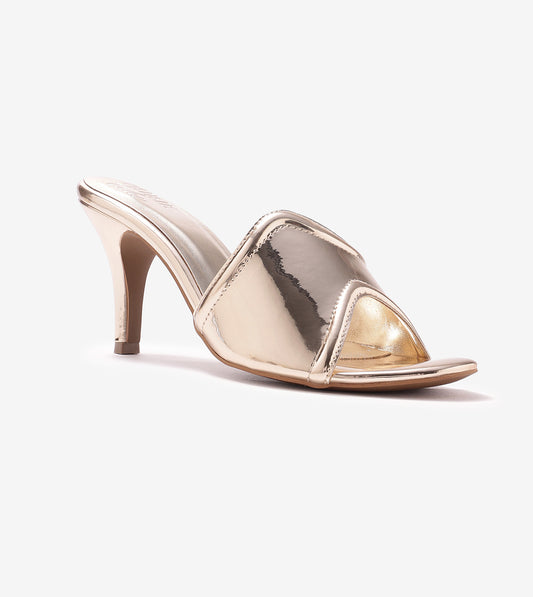 Metallic Wavy Stiletto Heeled Sandals - Gold