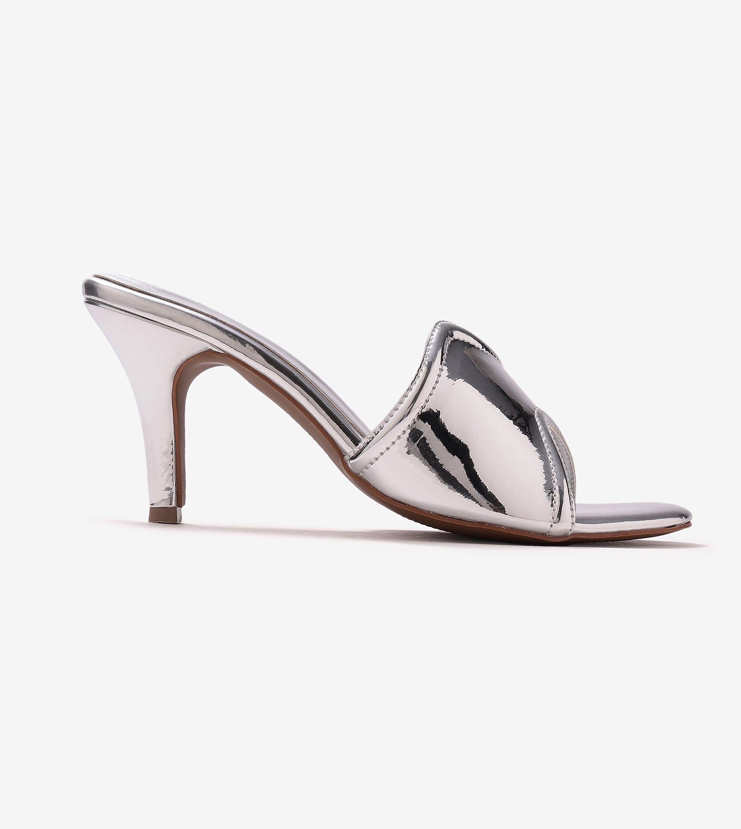 Metallic Wavy Stiletto Heeled Sandals - Silver