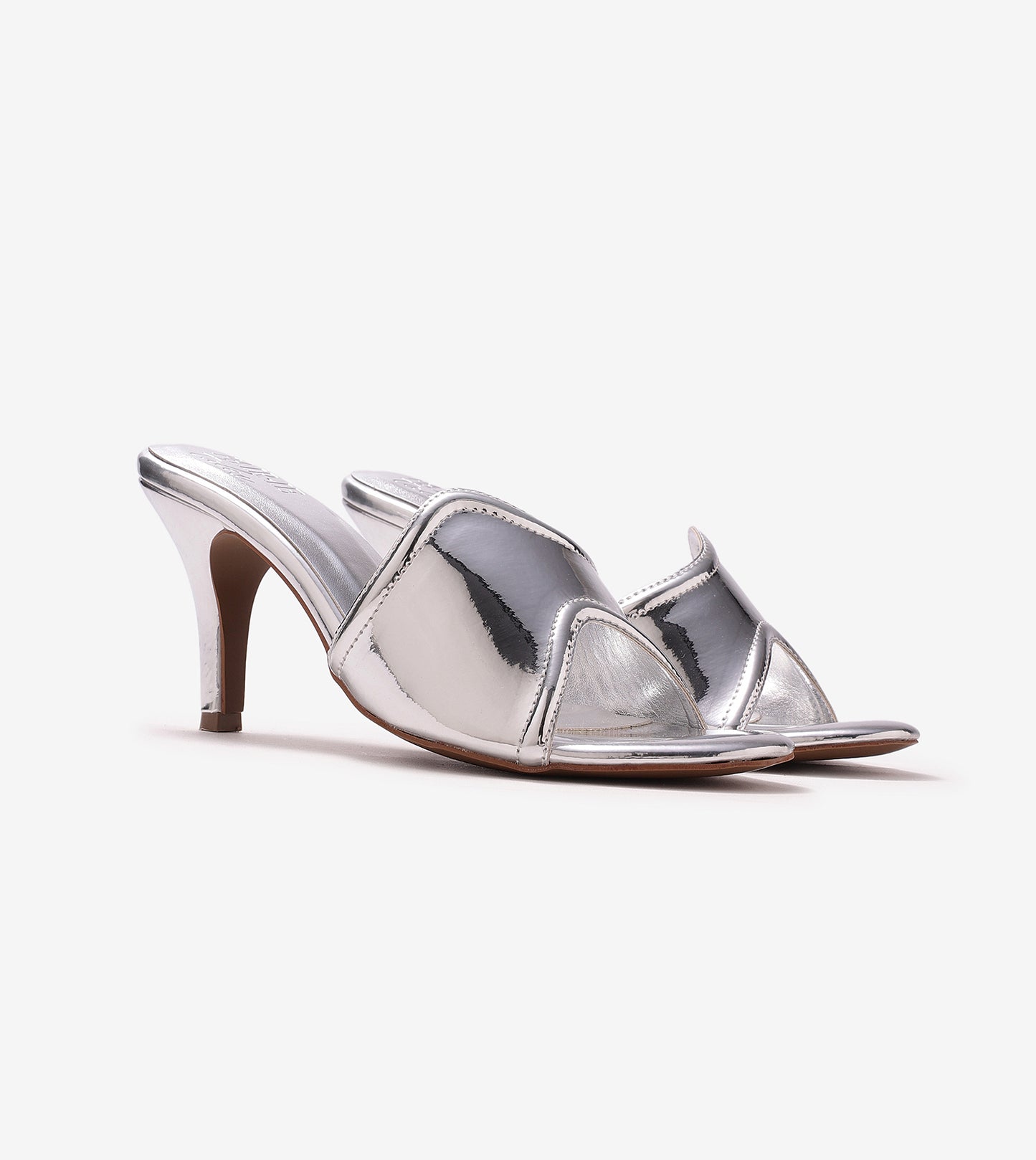 Metallic Wavy Stiletto Heeled Sandals - Silver