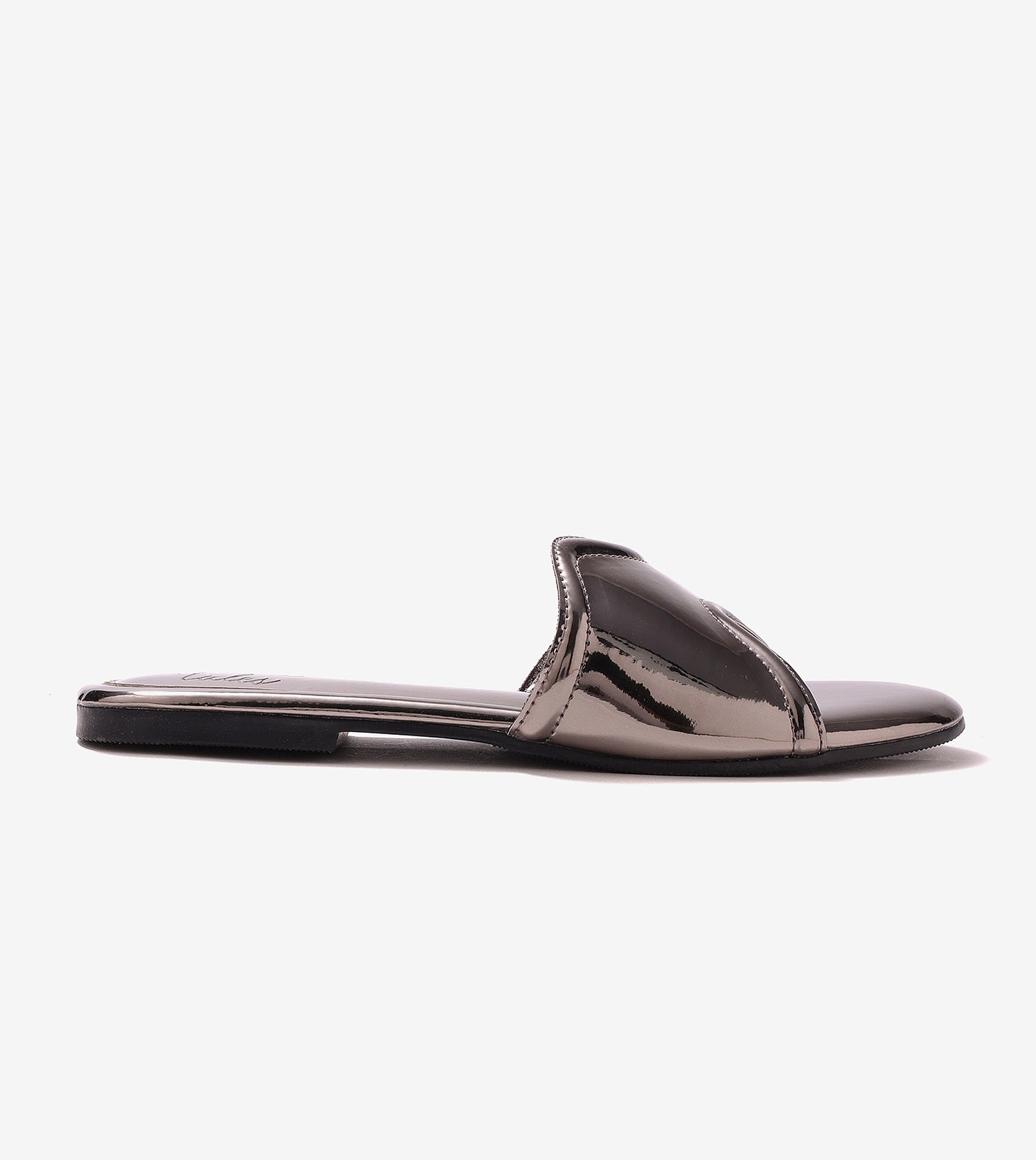 Metallic Wavy Flat Sandals - Gunmetal