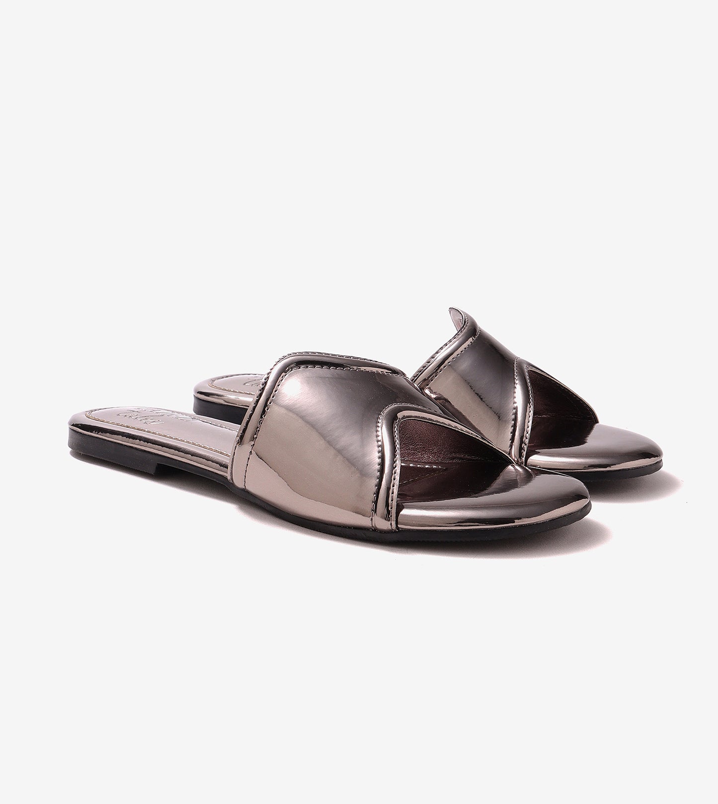 Metallic Wavy Flat Sandals - Gunmetal