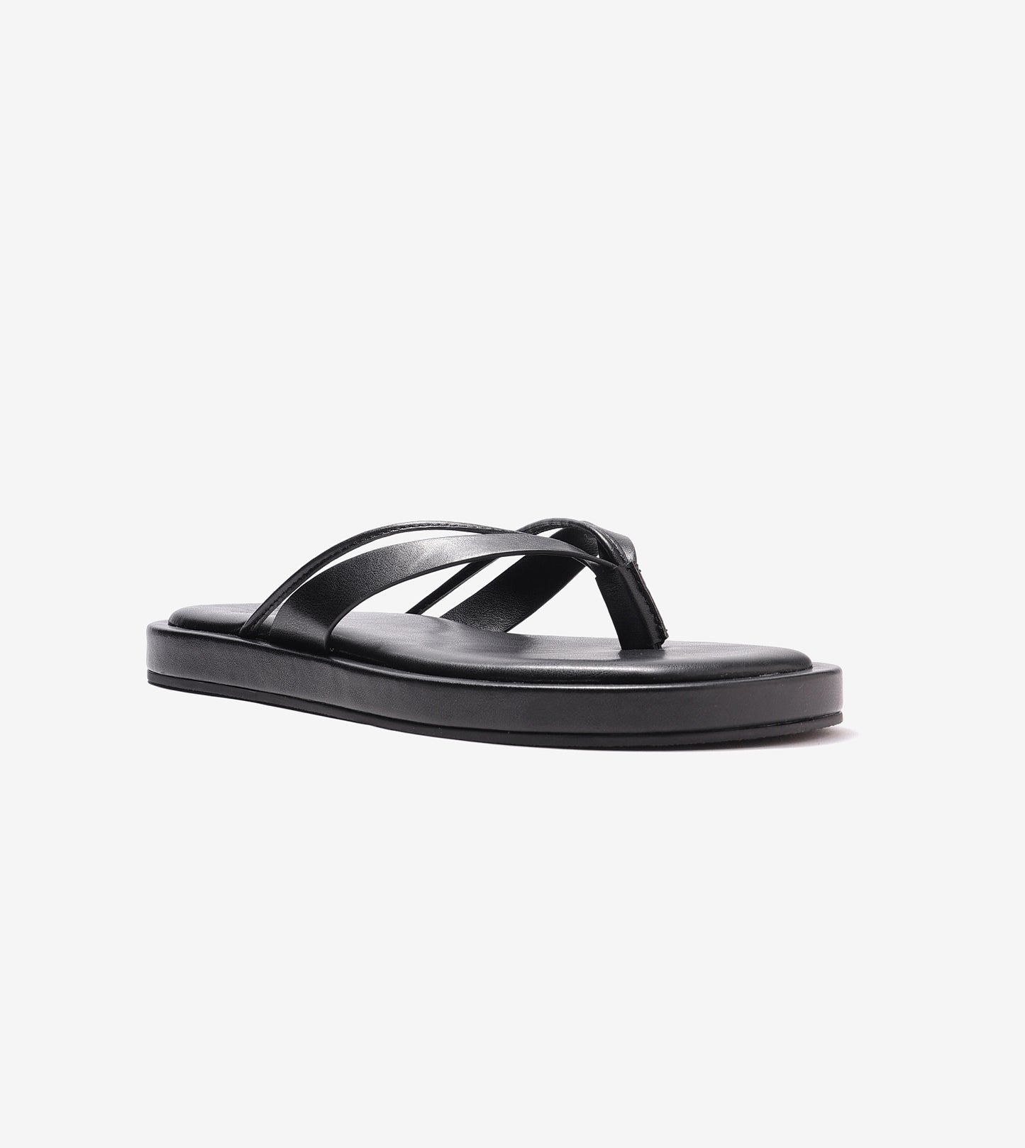 V-Strap Slide Flat Sandals - Black