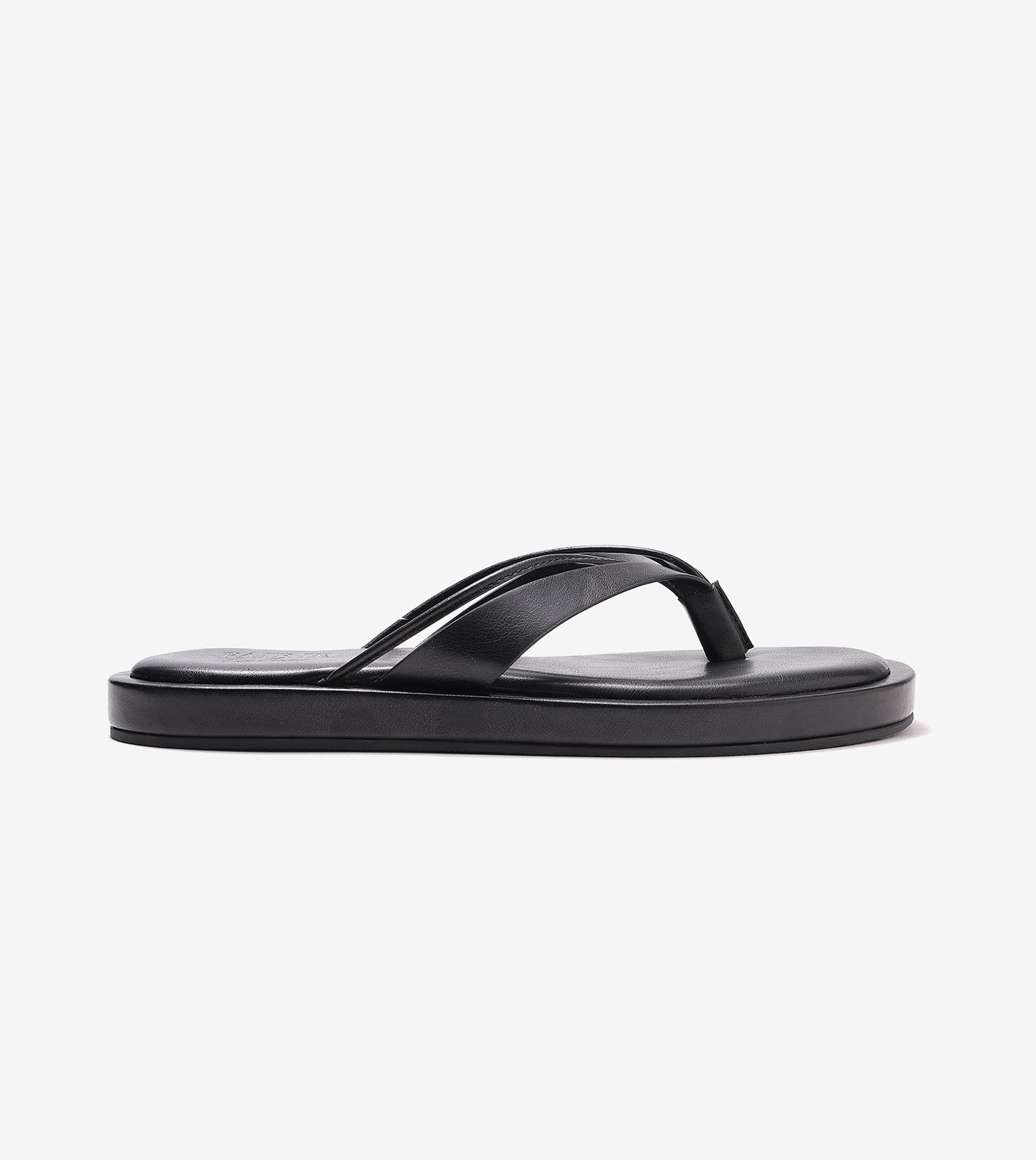 V-Strap Slide Flat Sandals - Black