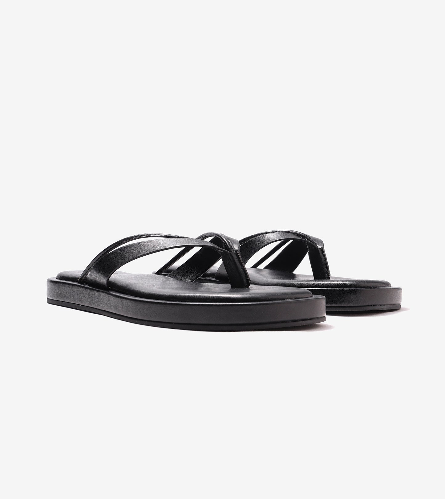 V-Strap Slide Flat Sandals - Black