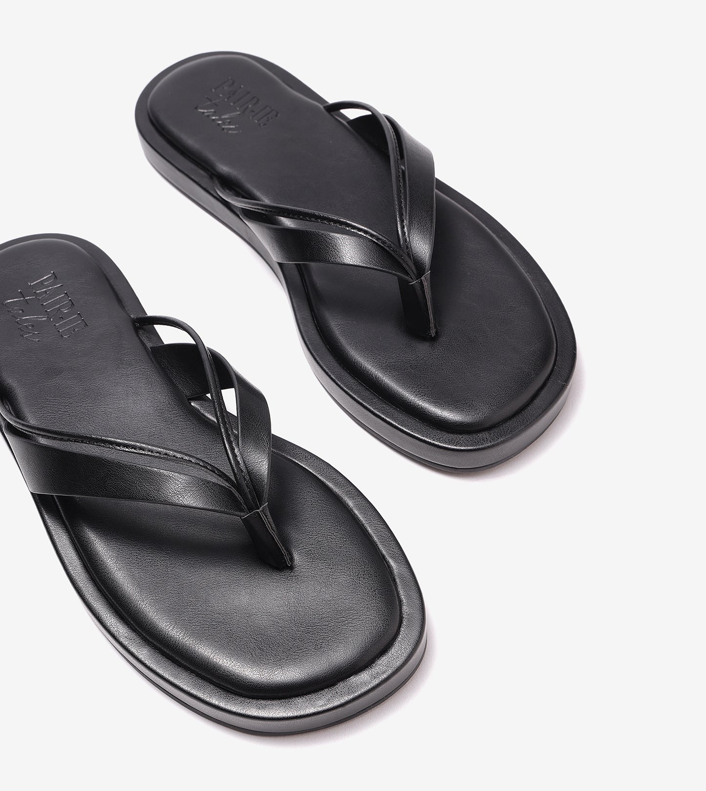 V-Strap Slide Flat Sandals - Black