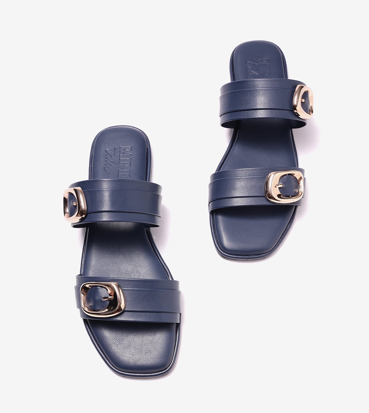 Double Strap Buckled Flat Sandals - Navy Blue