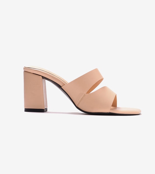 Asymmetric Cutout Block Heeled Slide Sandals - Peach