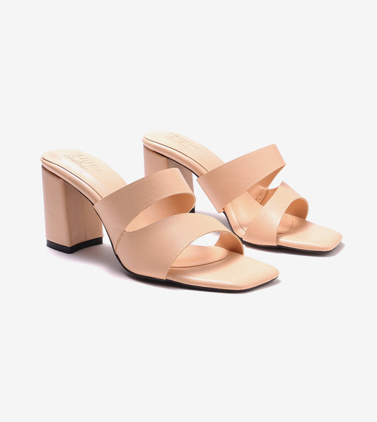 Asymmetric Cutout Block Heeled Slide Sandals - Peach