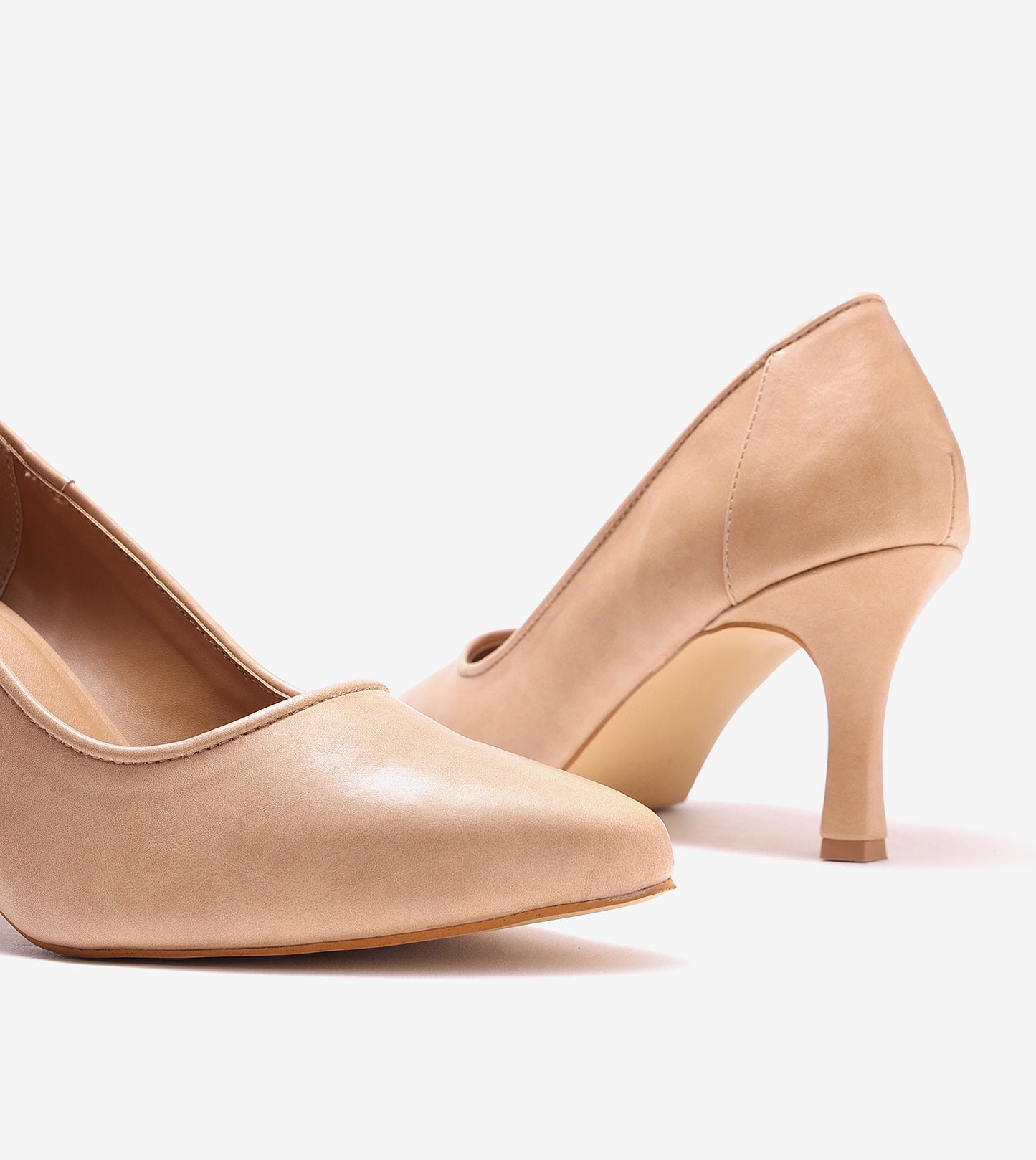 Matt Pointed Toe Pumps - Beige
