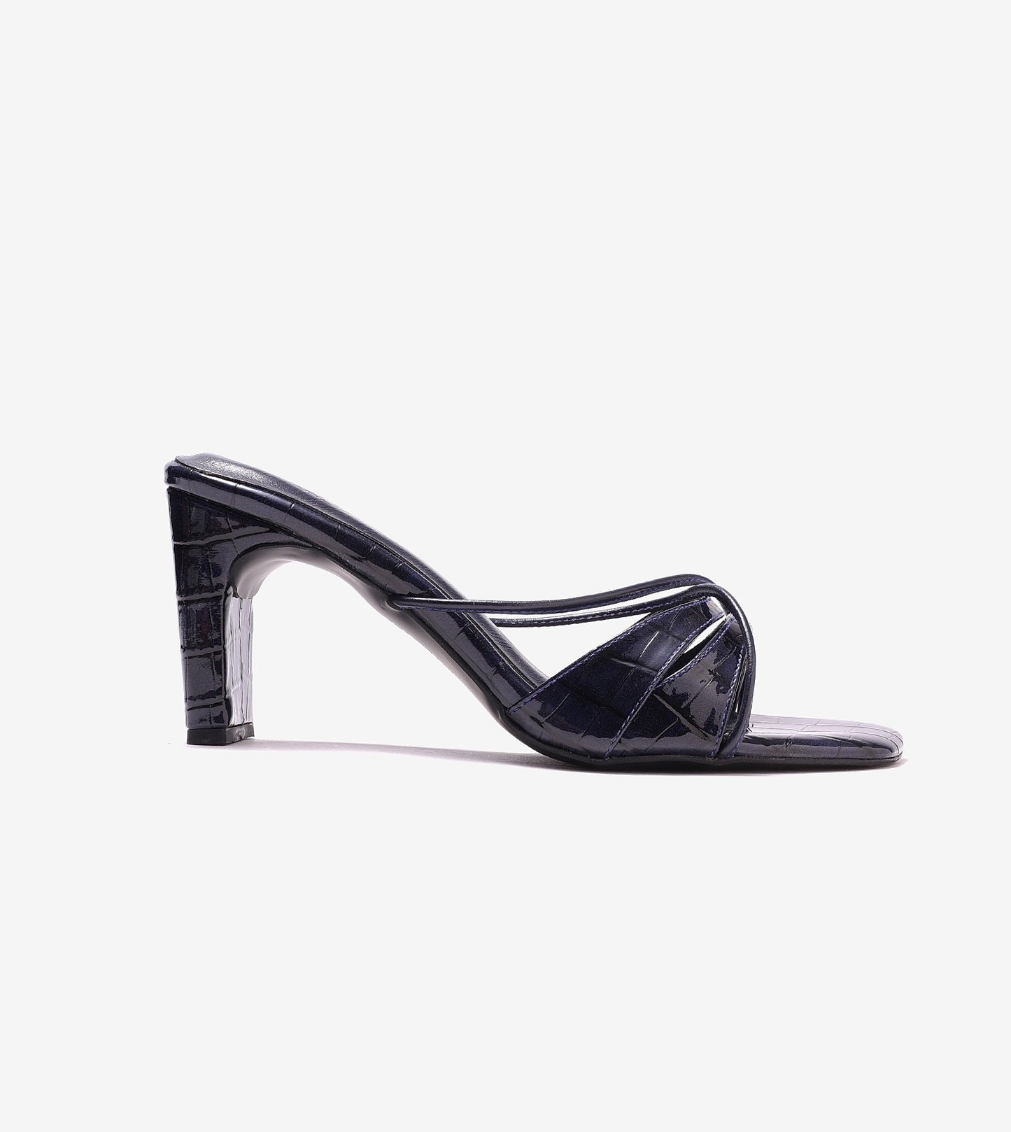 Patent Croco Meadow Strappy Sandals - Navy Blue