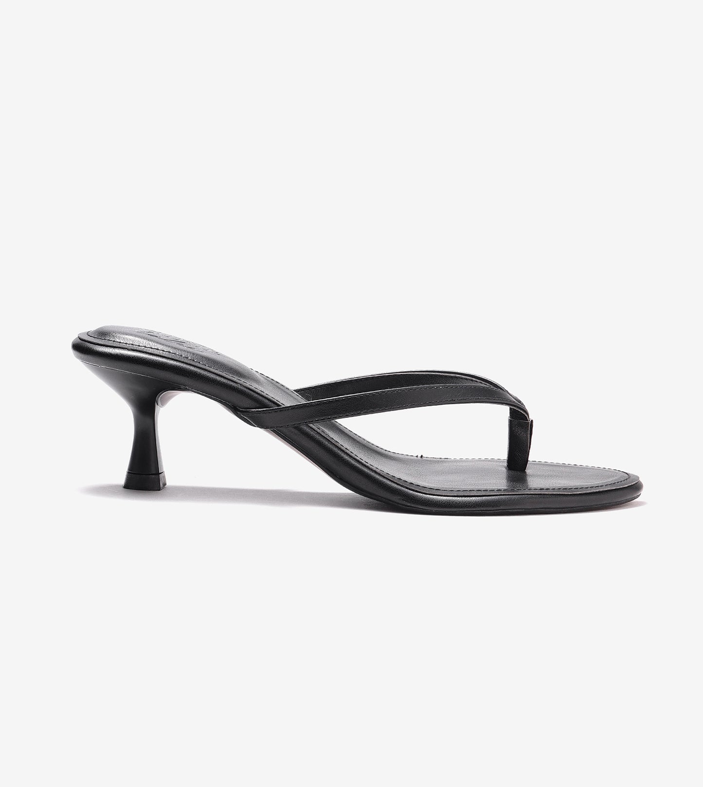 V-Strap Kitten Heeled Sandals - Black