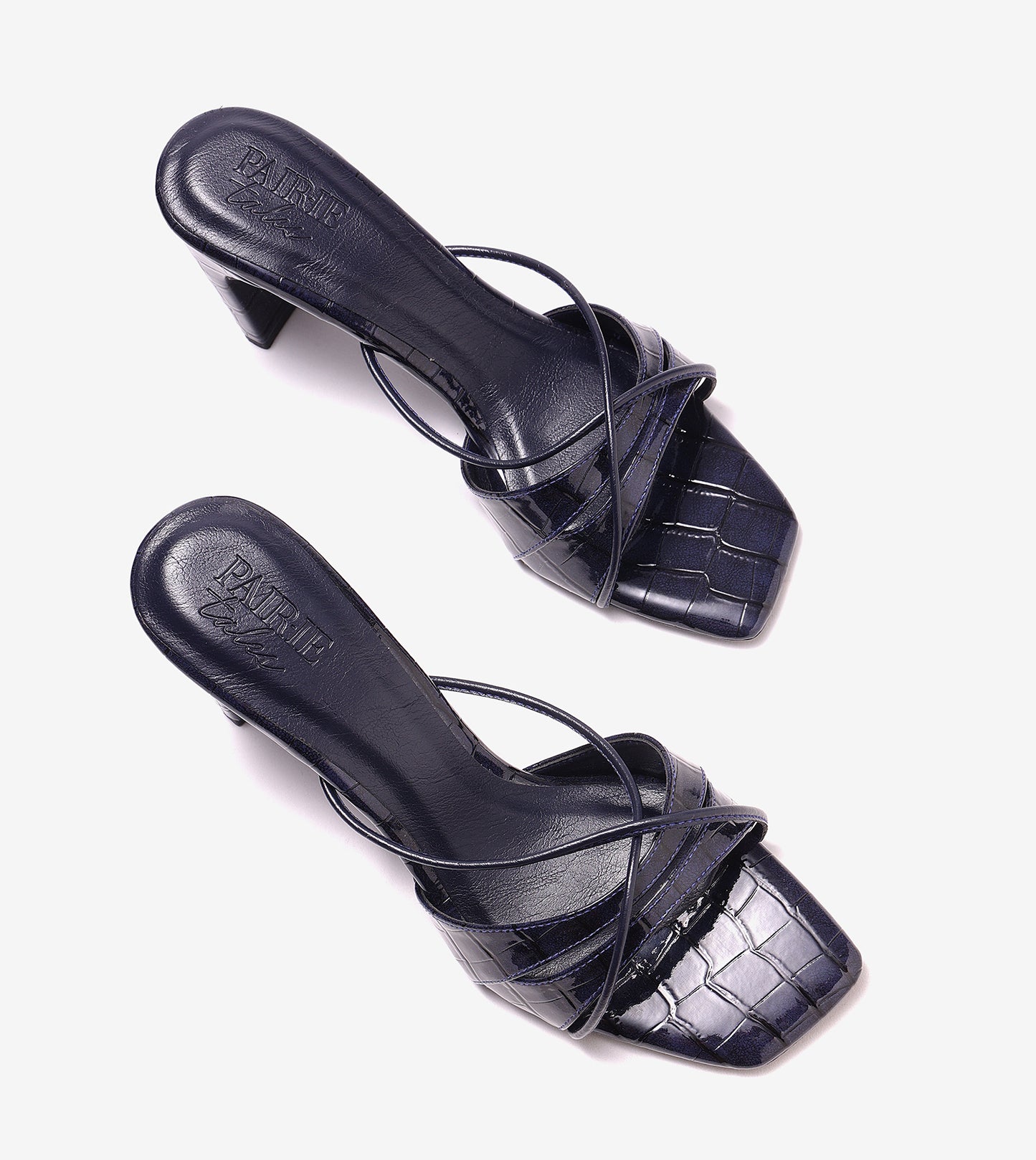 Patent Croco Meadow Strappy Sandals - Navy Blue